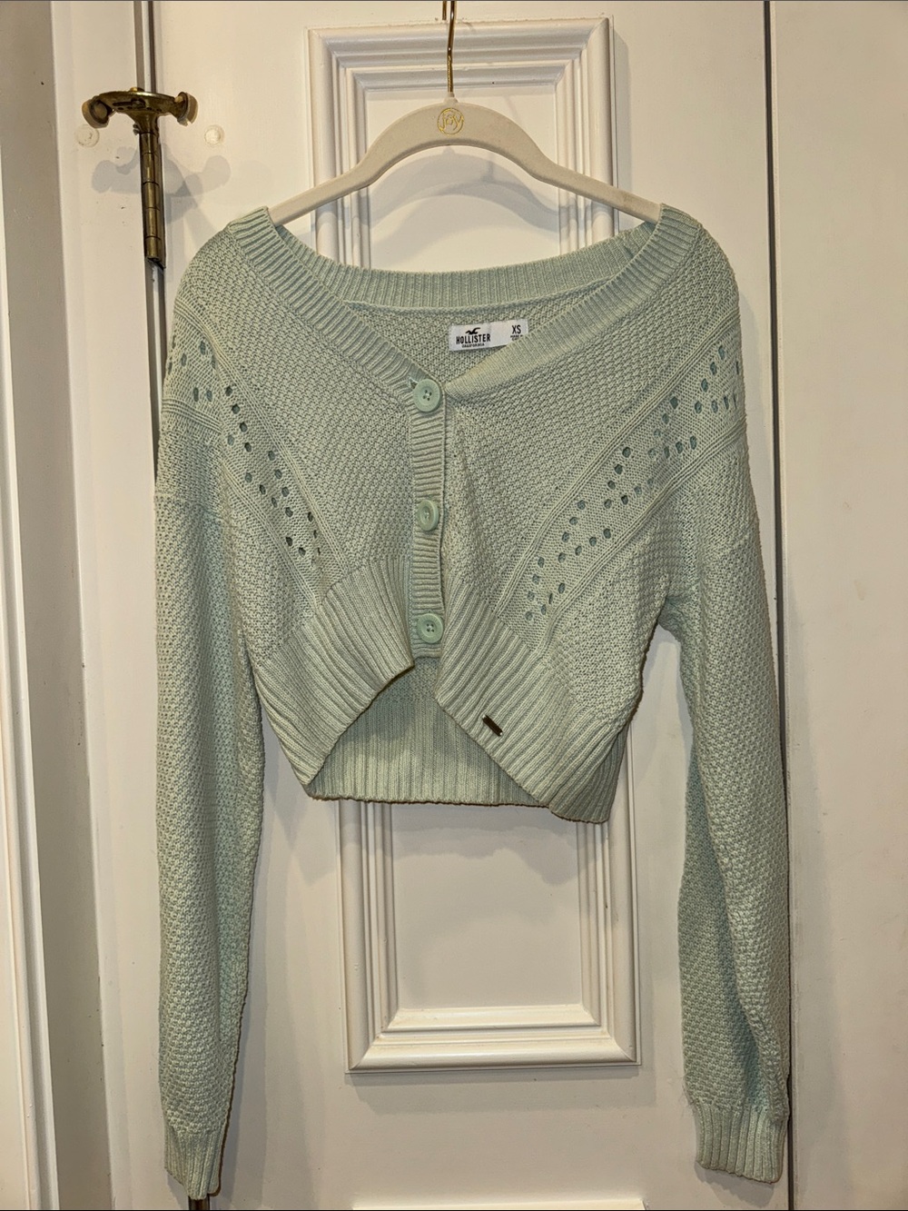 Hollister Light Mint Cropped Button Cardigan